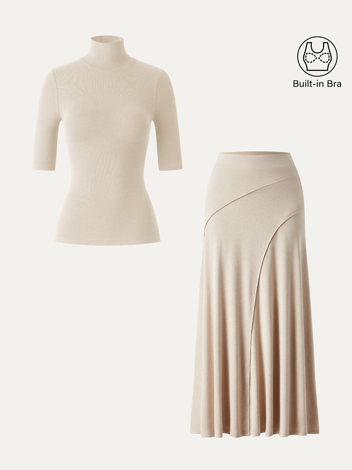 OGLmove Women's Turtleneck Bra Top and Maxi Skirt Set