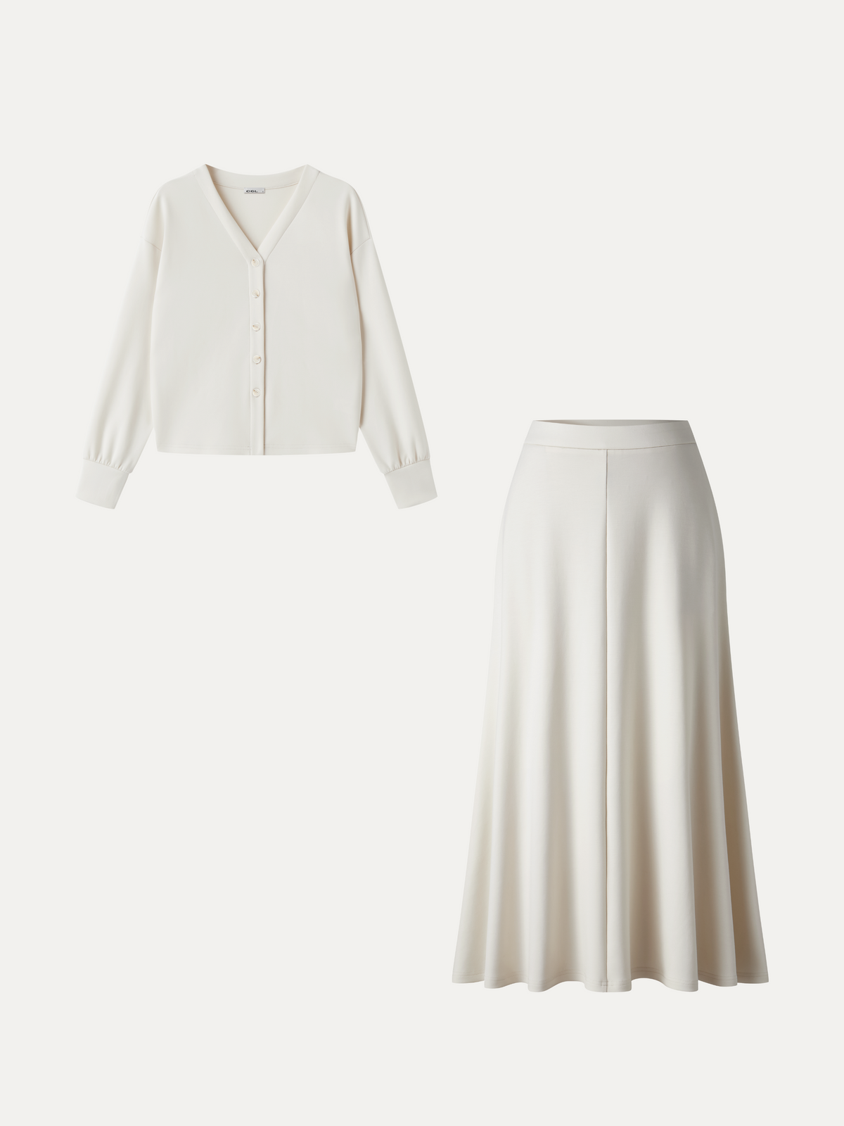 OGLmove Women's Cardigan and Umbrella Midi Skirt Set