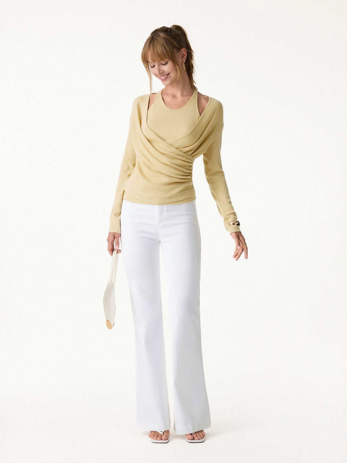 OGLmove Women's Eco-MiYaMoon Cashmere Cami and Surplice Ruched Top Set