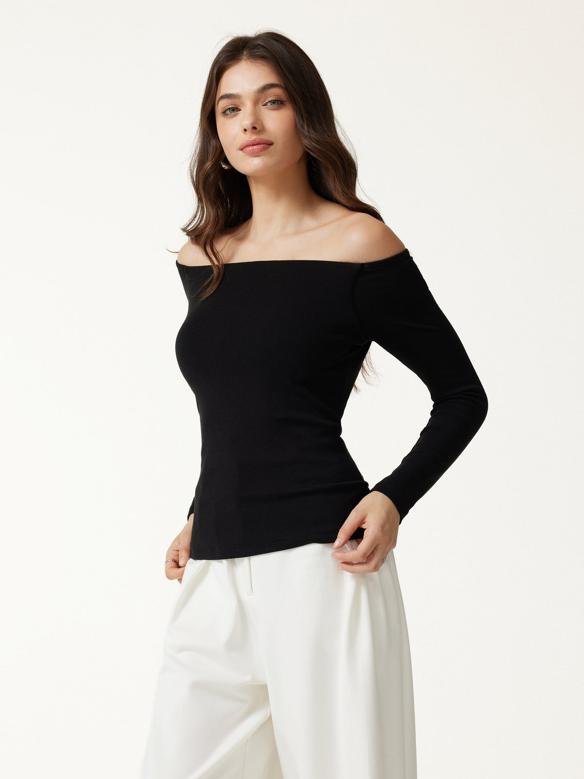 OGLmove Women's Non-Slip Off-Shoulder Long Sleeve Bra Top