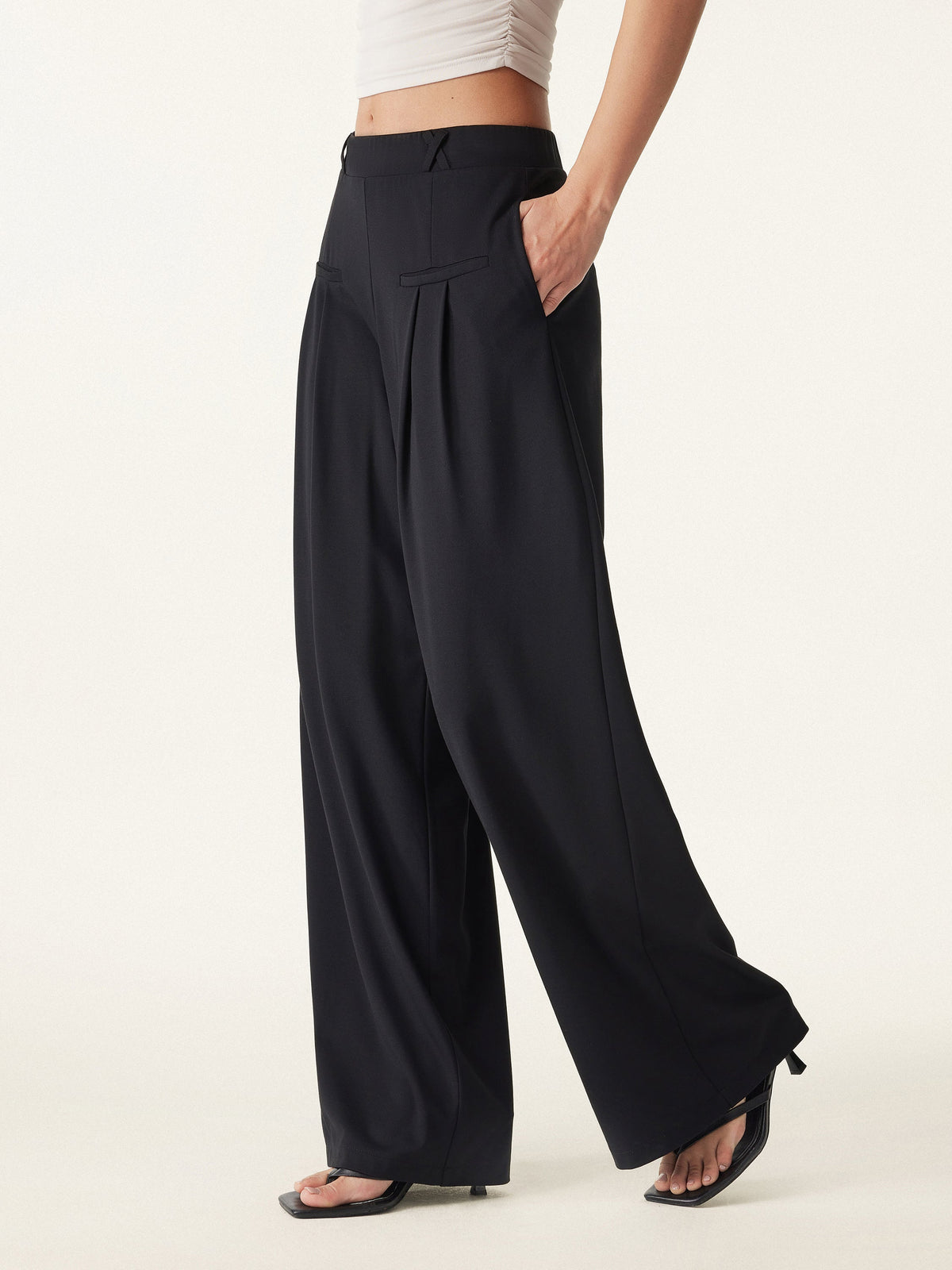 OGLmove Women's Drapey Bamboo Ponte Mid-Rise Wide-Leg Trouser with Pockets