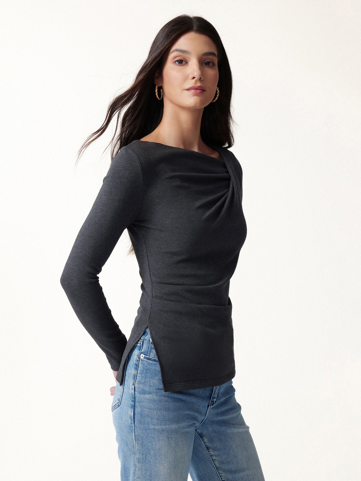 OGLmove Women's Eco-Mousse Asymmetrical Neck Tucked-Waist Top