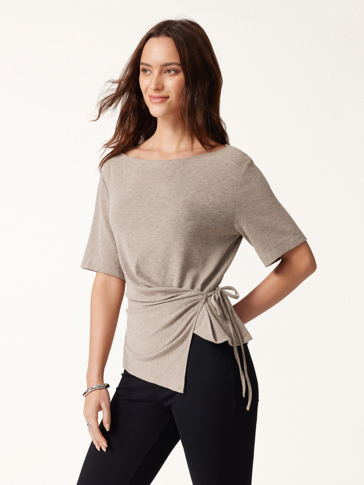 OGLmove Women's Eco-Mousse Slash Neck Tie-Side Top