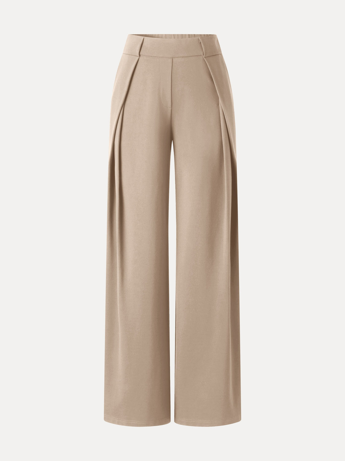 OGLmove Women's Ponte Mid-Rise Wide-Leg Tuck Pants with Pockets