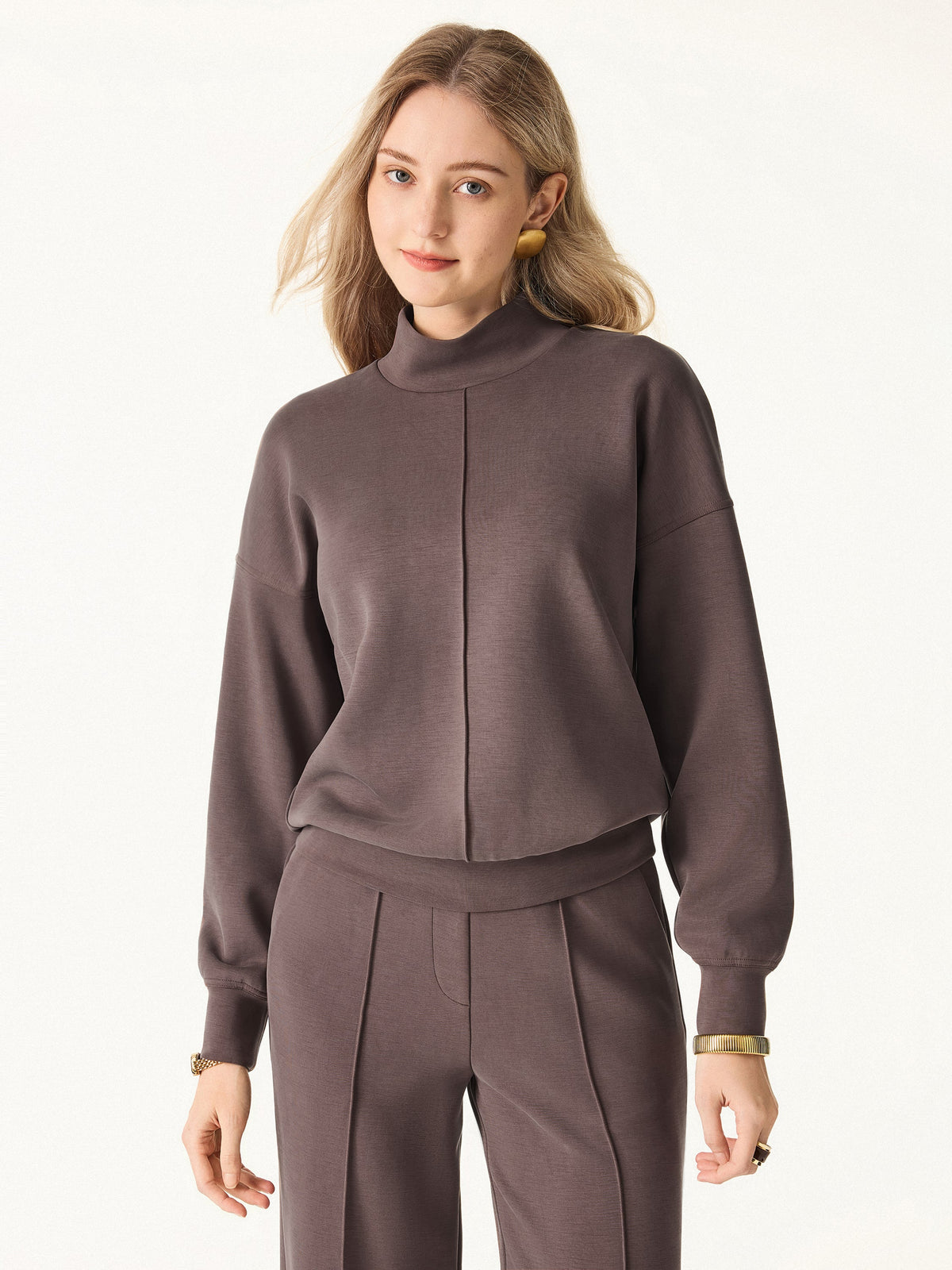 OGLmove Women's Modal Spacer Mockneck Long Sleeve Pullover Shirt