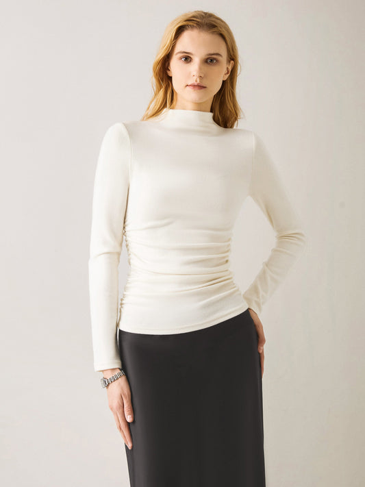 OGLmove Women's Thermal Ruched Sides Tuckable Mockneck Top