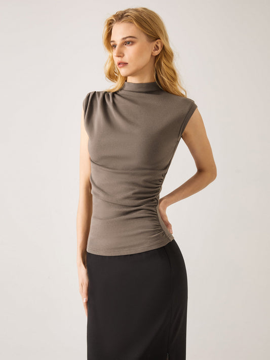 OGLmove Women's Eco-Mousse® Mock Neck Sleeveless Ruched Top
