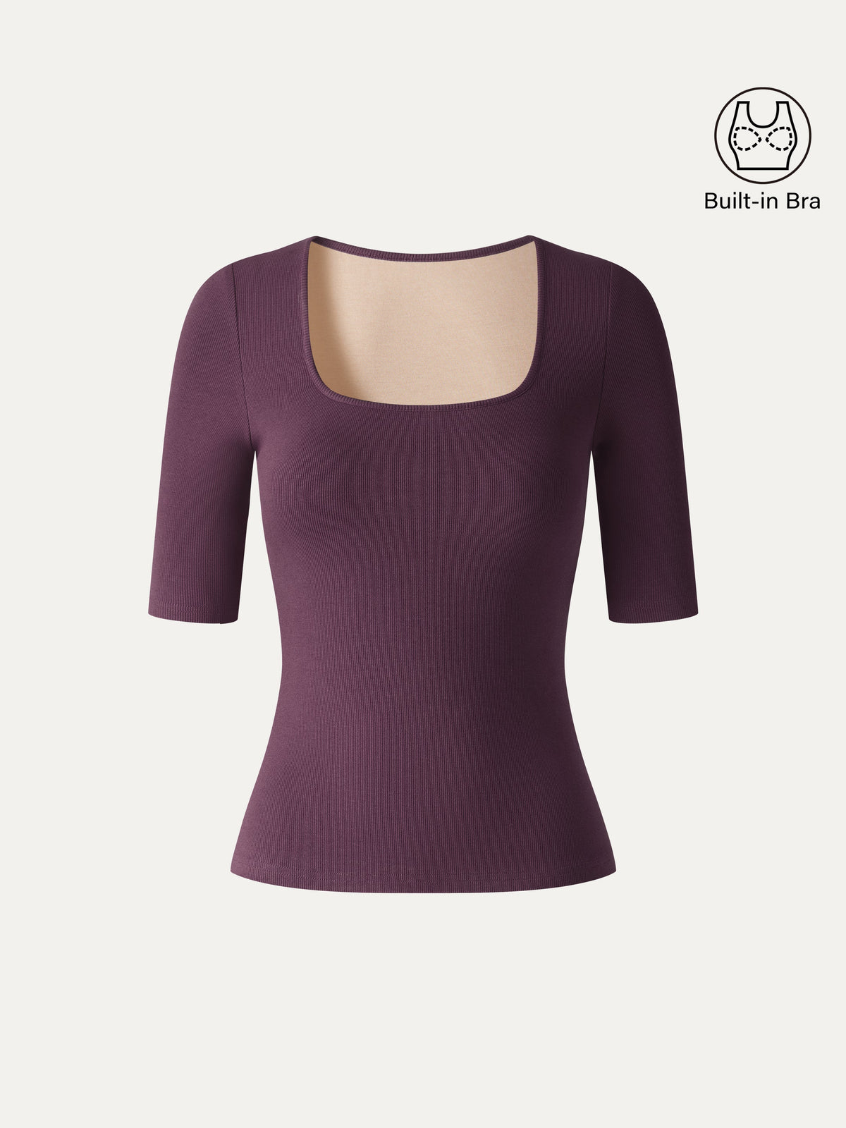 OGLmove Women's Square Neck Elbow Sleeve Bra Top