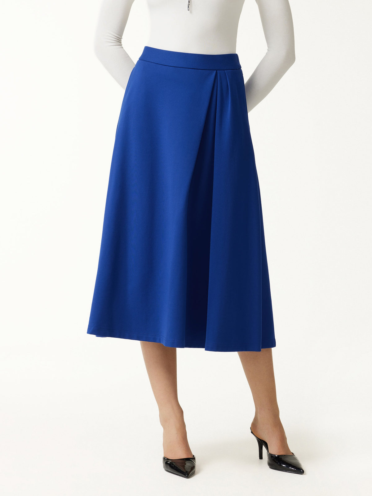 OGLmove Women's Ponte Mid-Rise Tucked A-Line Midi Skirt with Pockets