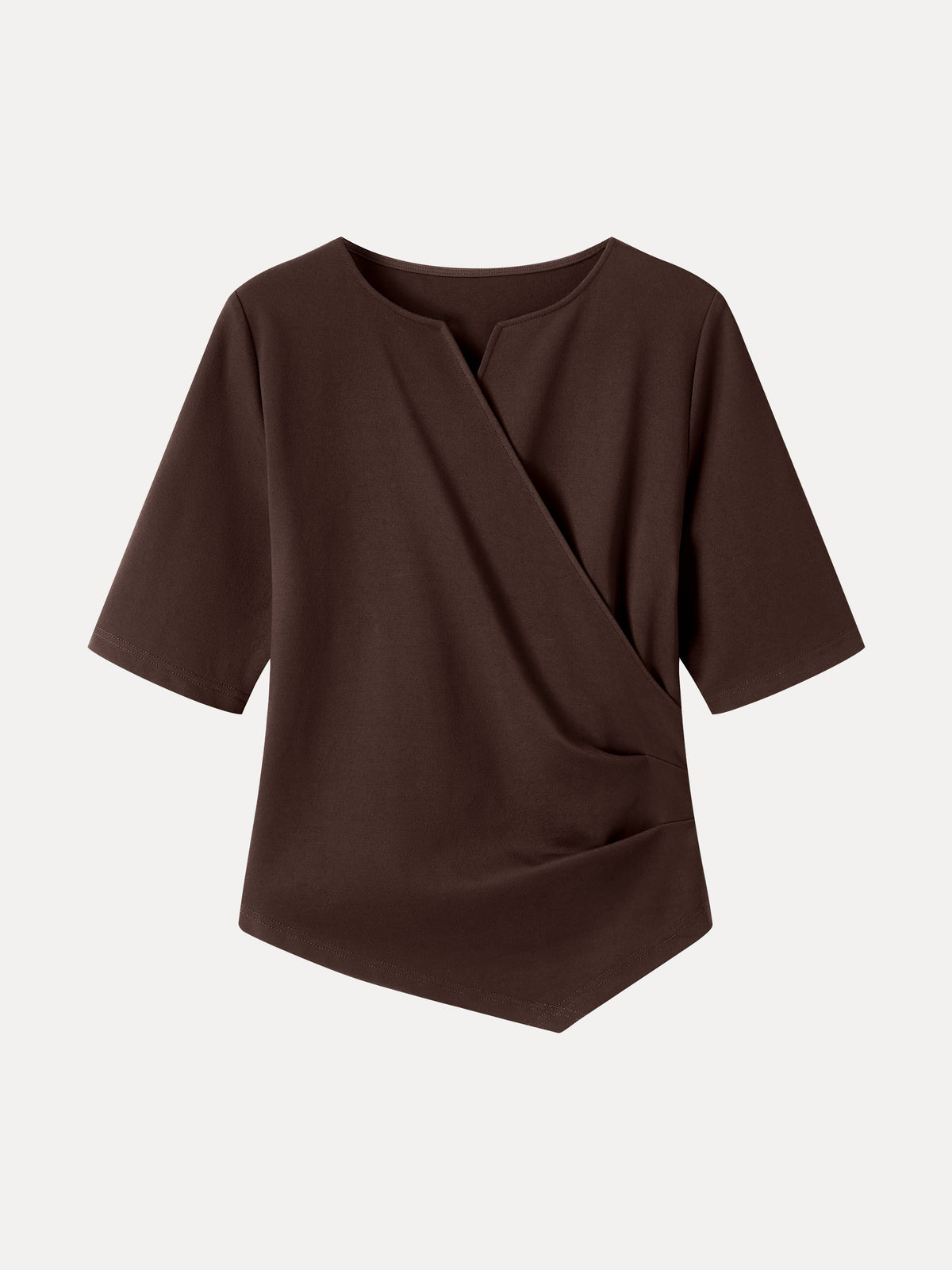 OGLmove Women's Ponte Surplice Elbow Sleeve Asymmetrical Hem Top
