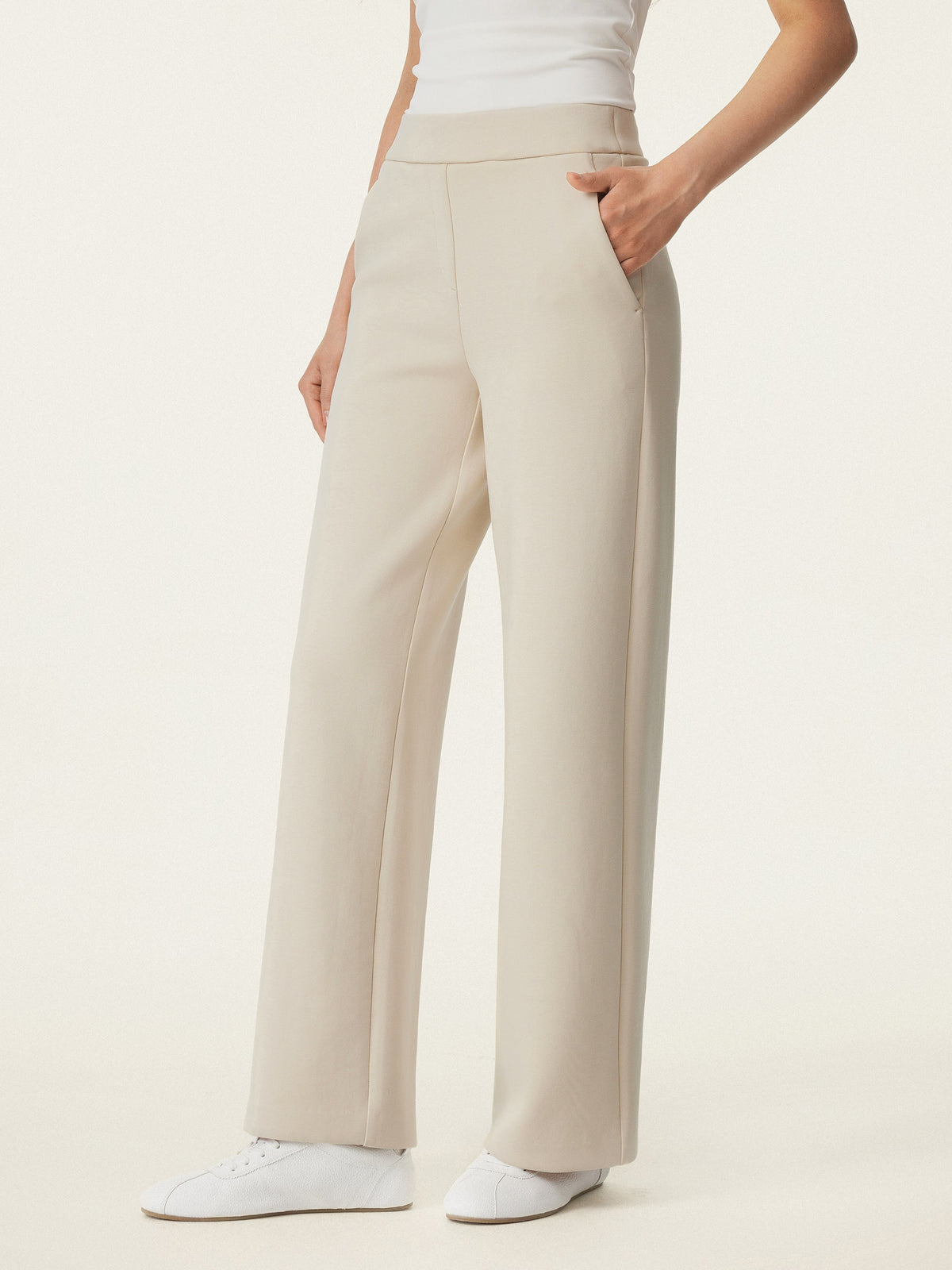 OGLmove Women's Textured Mid-Rise Pull-on Straight Pants with Pockets