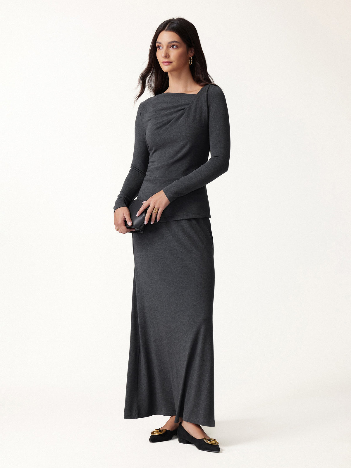 OGLmove Women's 2-Piece Asymmetrical Top and Maxi Skirt Set