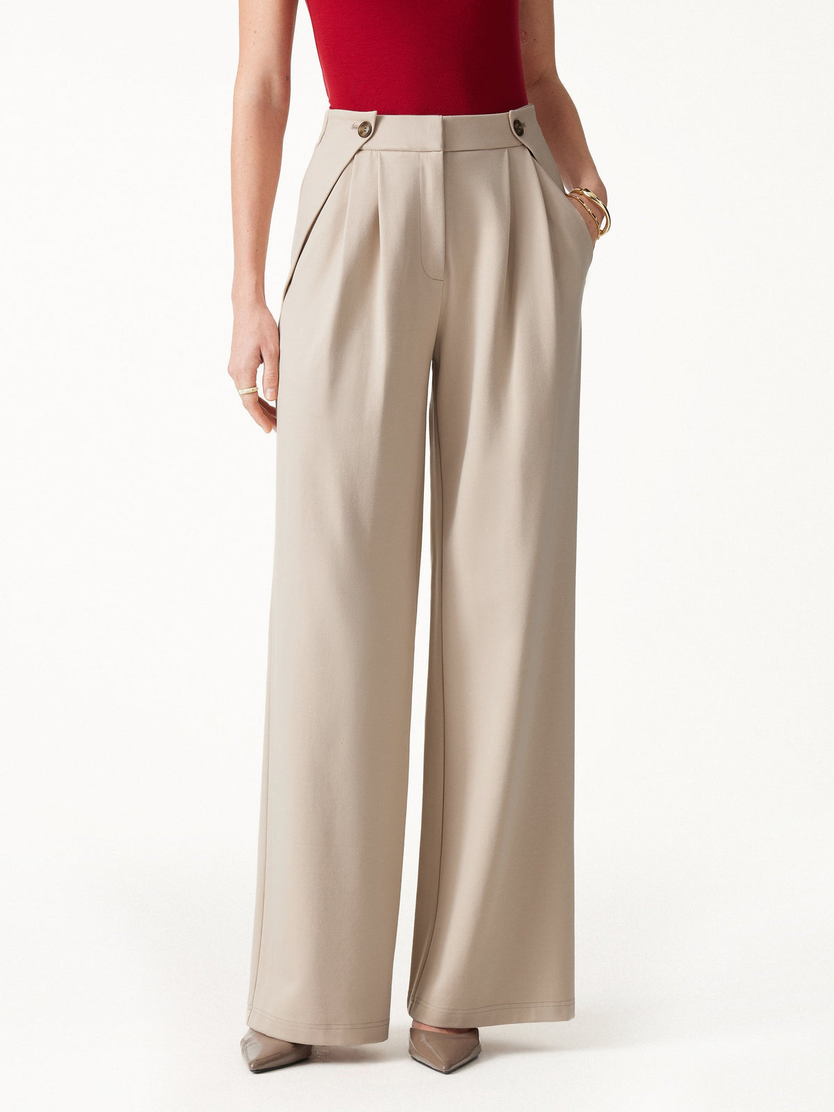 OGLmove Women's Ponte High-Rise Wide-Leg Gusset Pants