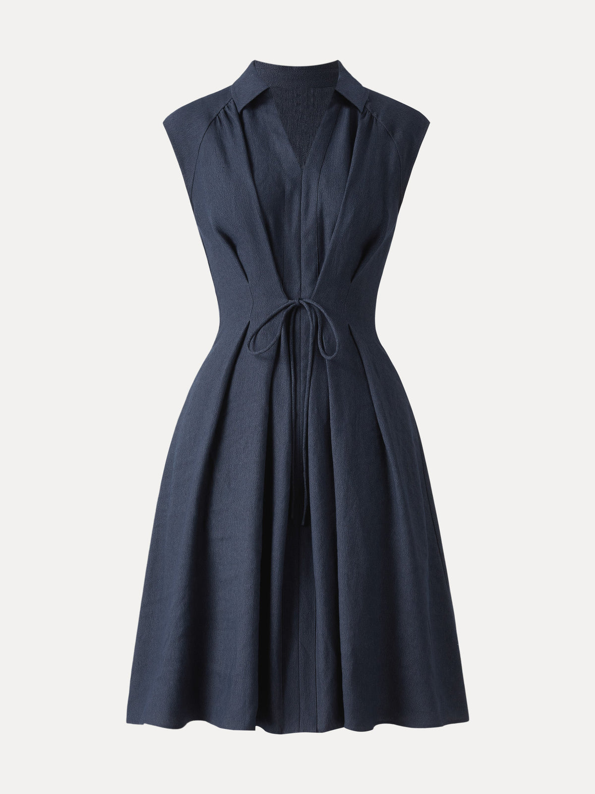 OGLmove Women's Viscose-Linen V-Neck Midi Dress with Drawstring