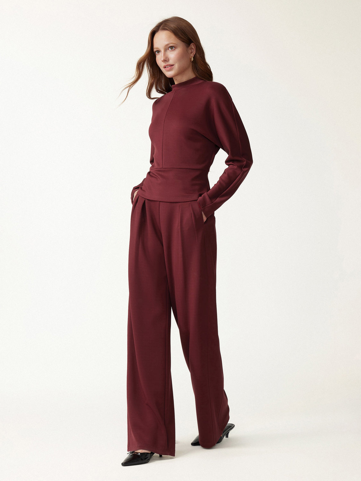 OGLmove Women's 2-Piece Mock Neck Top and Wide-Leg Pant Set