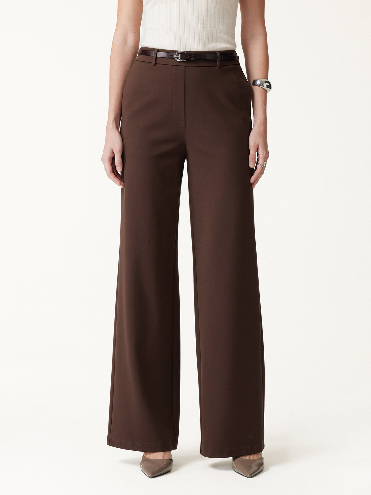 OGLmove Women's Ponte Mid-Rise Wide-Leg Pants with Pockets