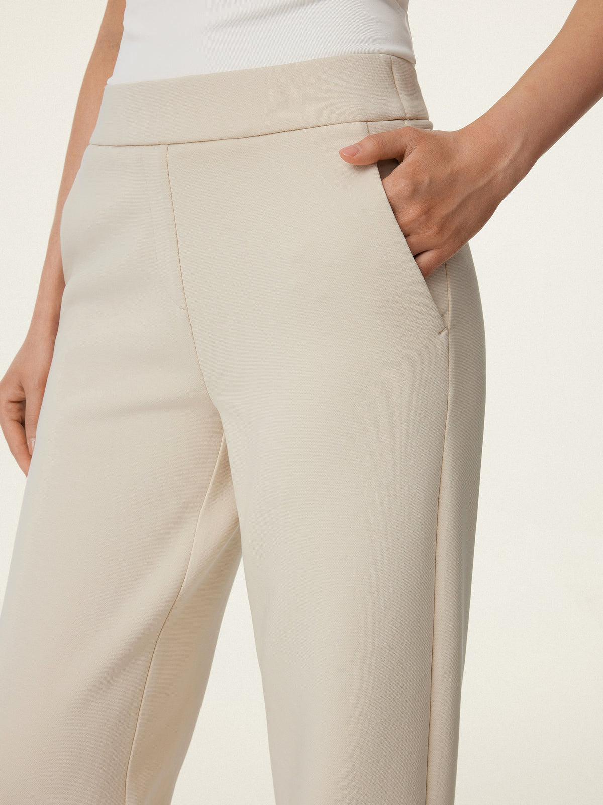 OGLmove Women's Textured Mid-Rise Pull-on Straight Pants with Pockets