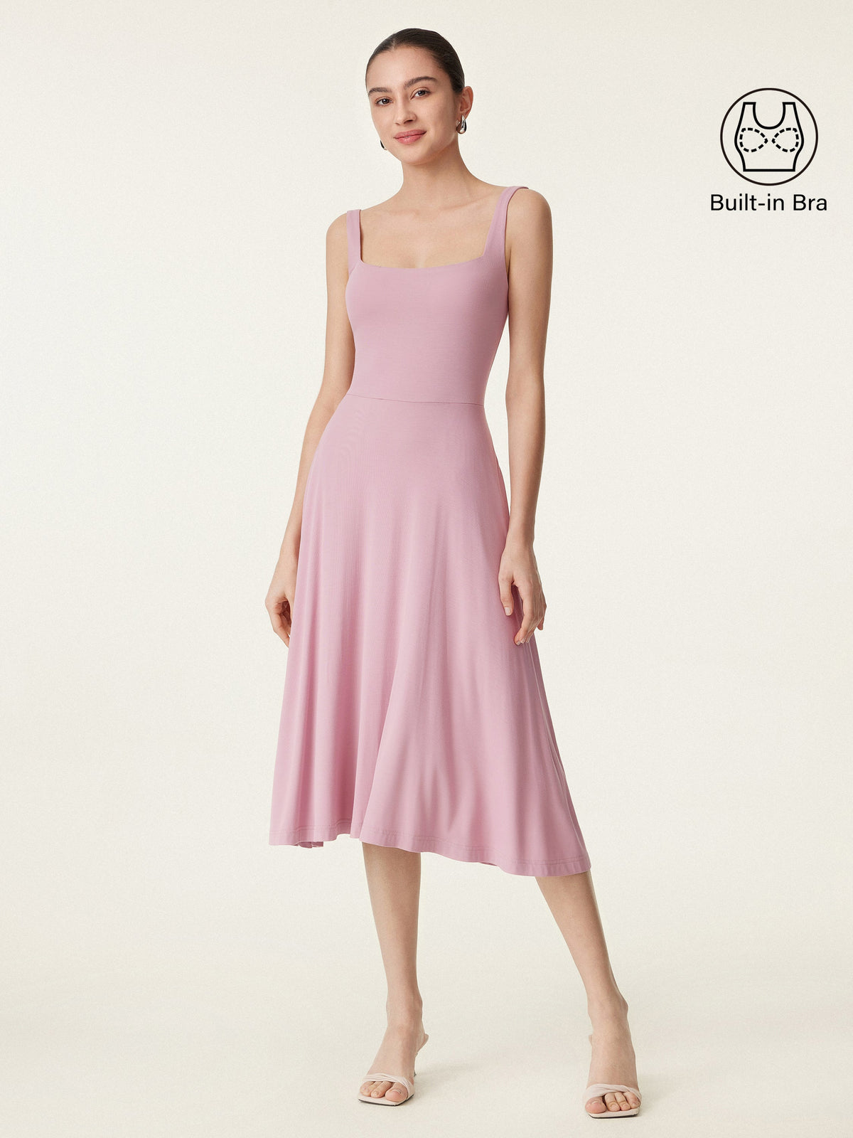 OGLmove Women's Square Neck Flowy New Airy Bra Midi Dress