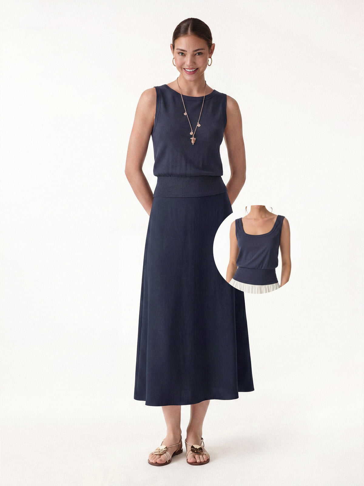 OGLmove Women's Reversible Boatneck Top and Maxi Flared Pull-On Skirt Set