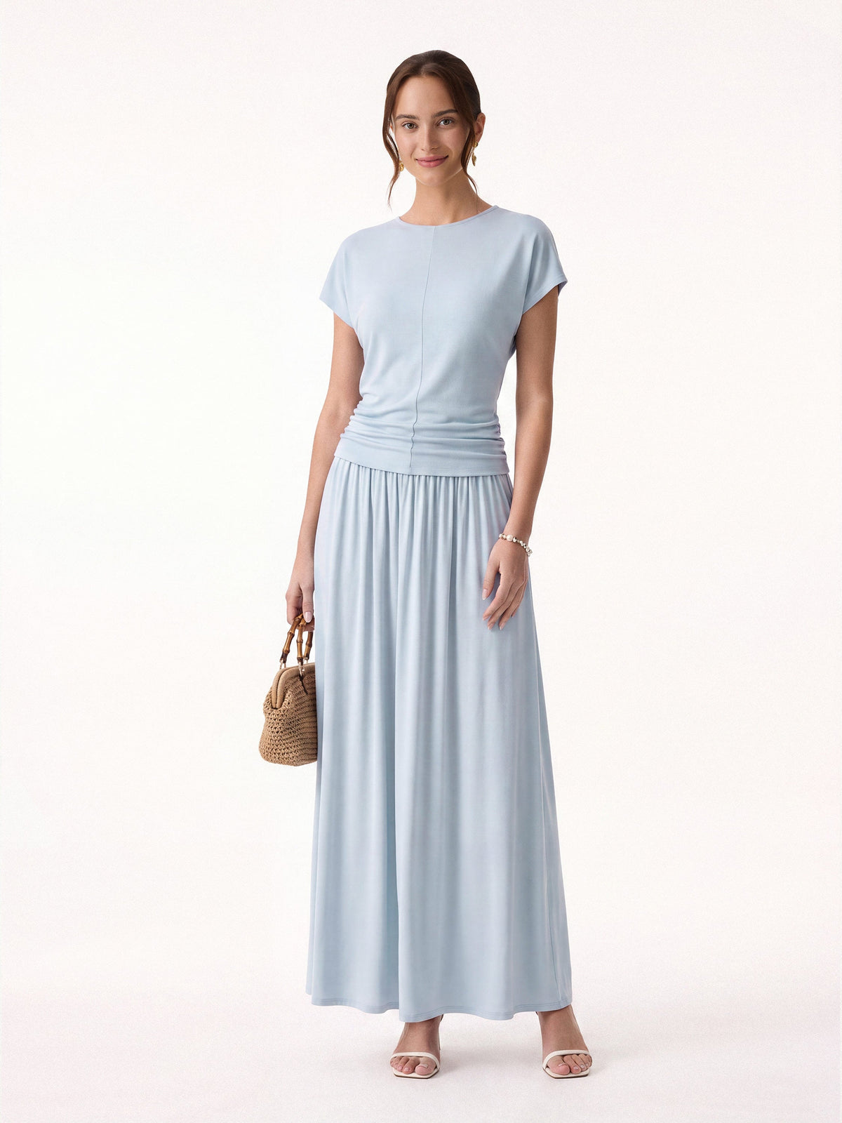 OGLmove Women's Round Neck Top and A-Line Maxi Skirt Set