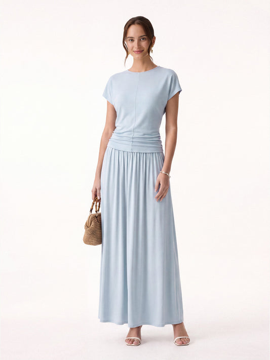 OGLmove Women's Round Neck Top and A-Line Maxi Skirt Set