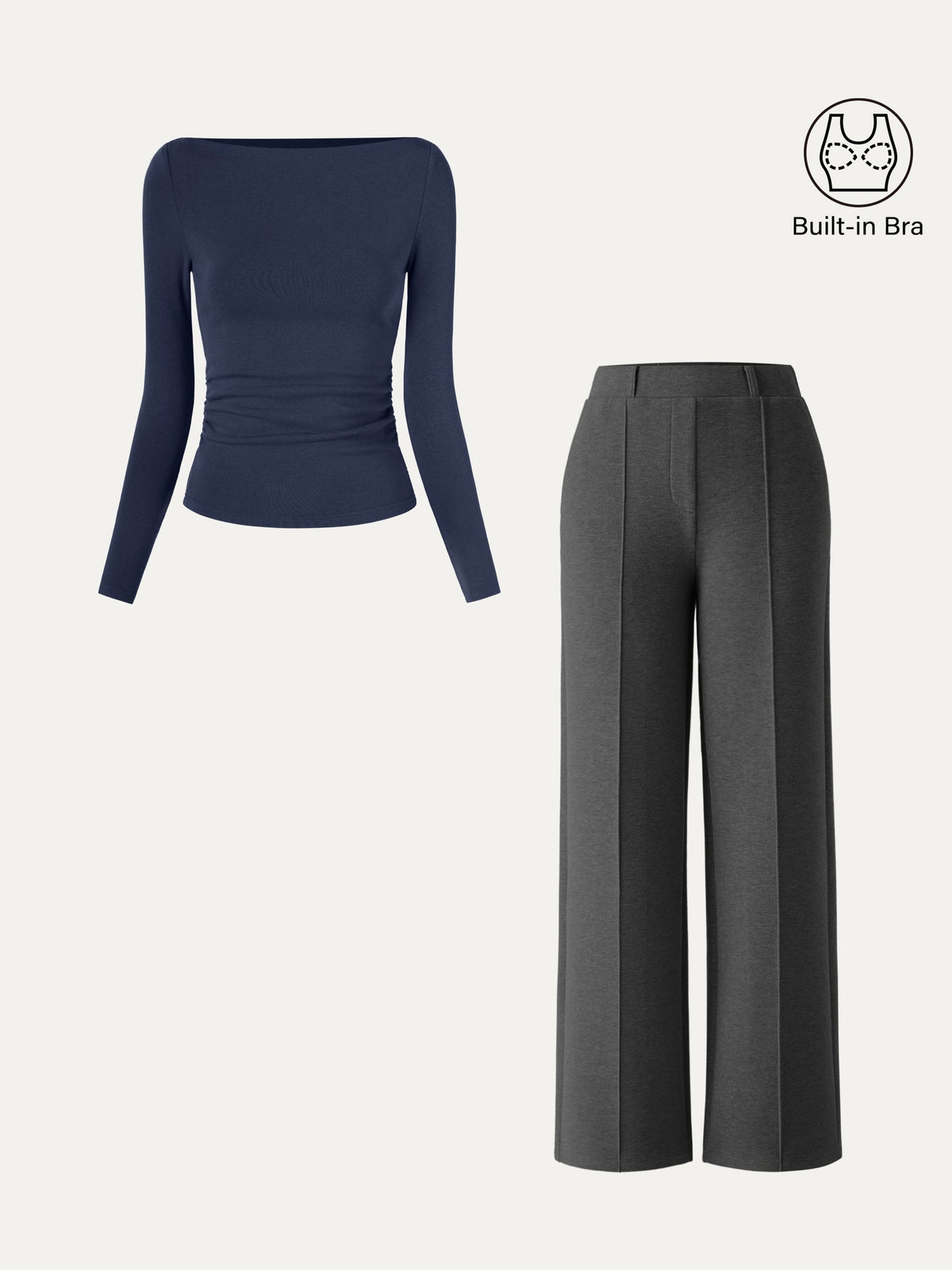 OGLmove Women's 2-Piece Boatneck Bra Top and Straight Leg Pant Set