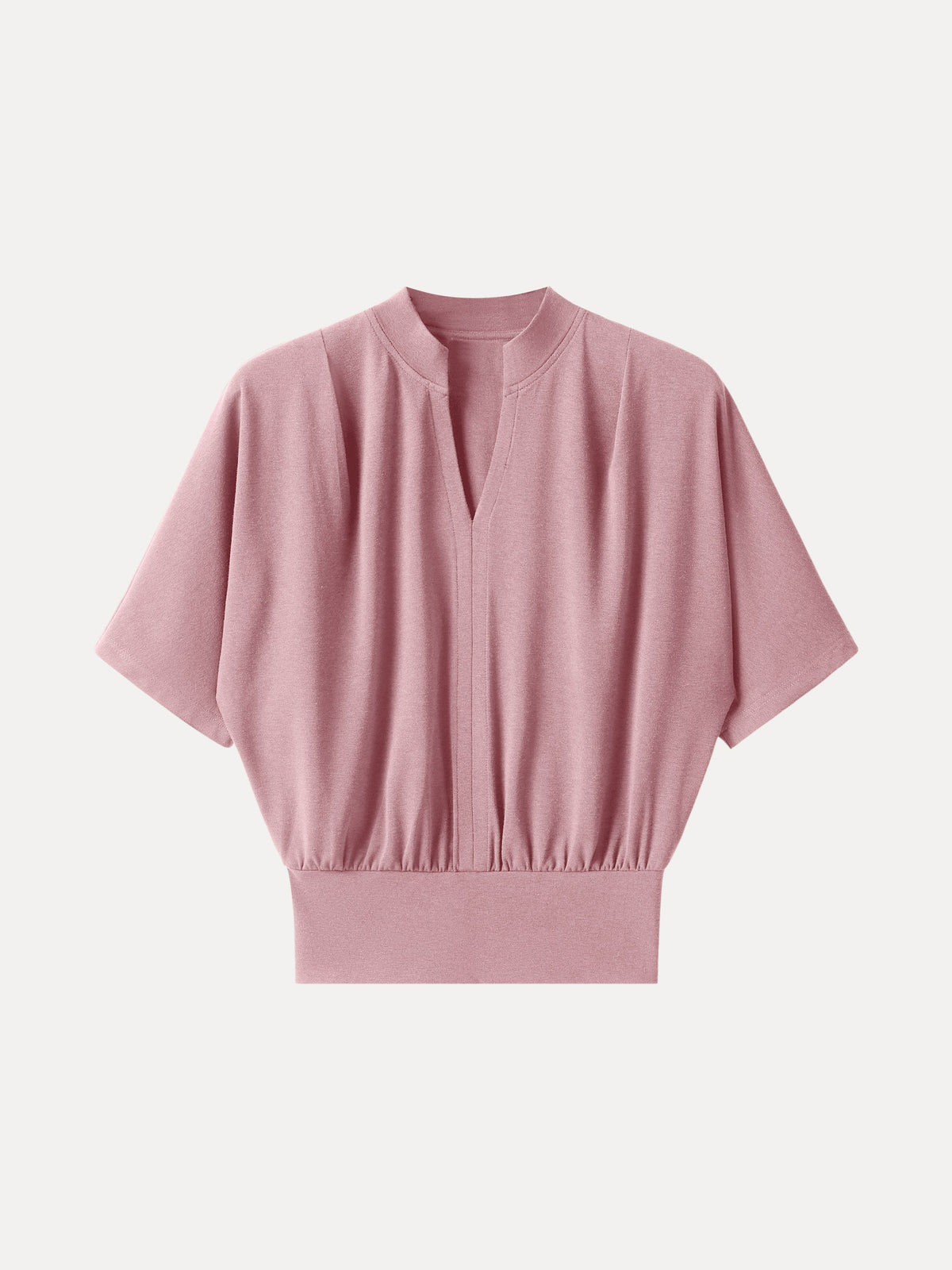 OGLmove Women's Light Cotton Rib Stand Collar V-Neck Top