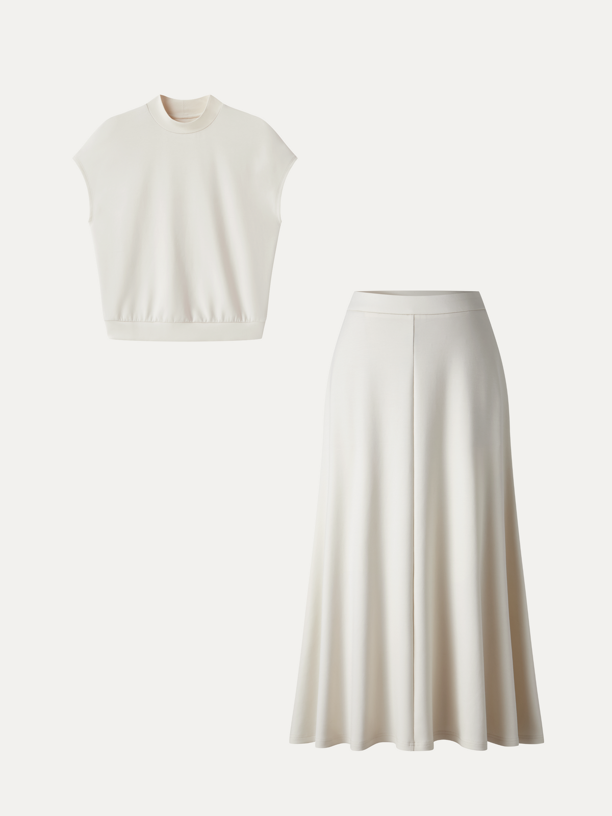 OGLmove Women's Mock Neck Top & Umbrella Midi Skirt Set