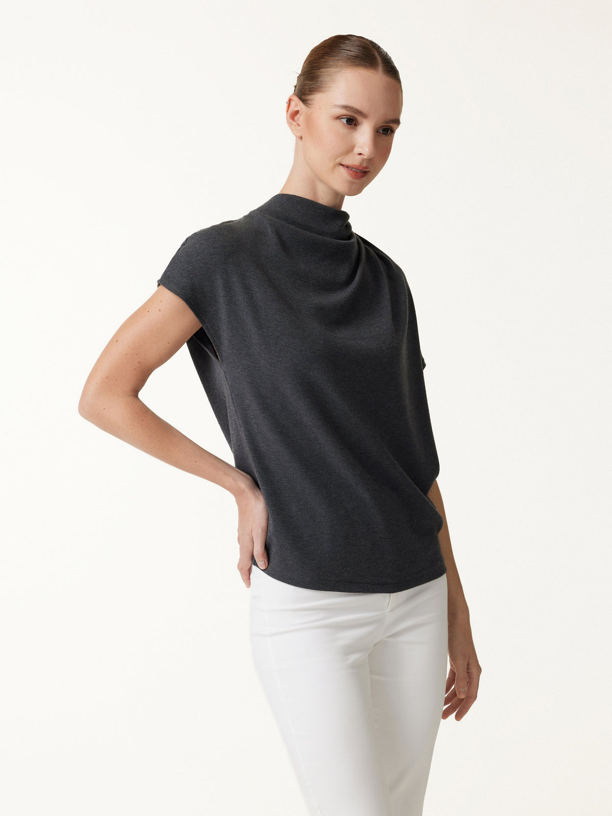 OGLmove Women's Eco-Mousse Draped Mock Neck Top Viscose/Cotton