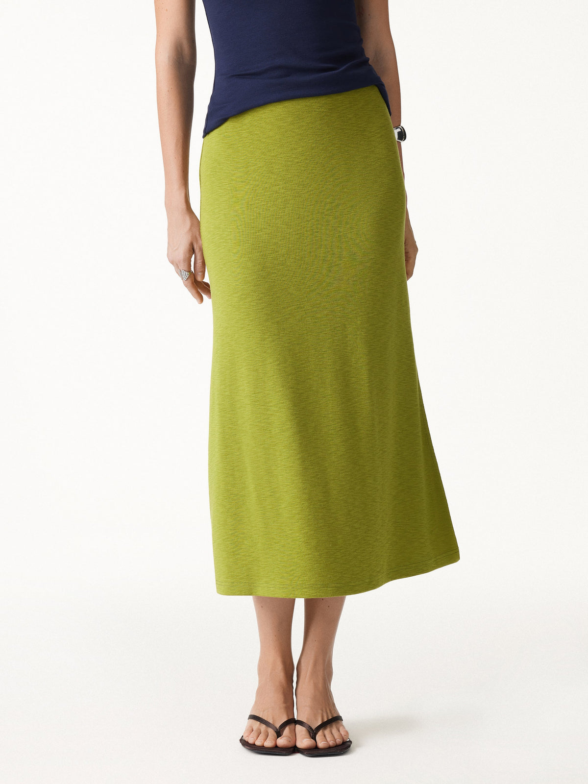 OGLmove Women's Round Neck Top and A-Line Midi Skirt Set