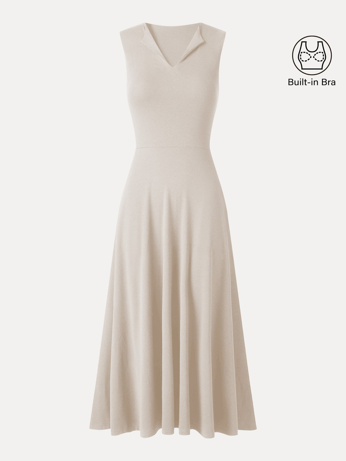 OGLmove Women's Ribbed Collared V-Neck Sleeveless Midi Bra Dress with Pockets