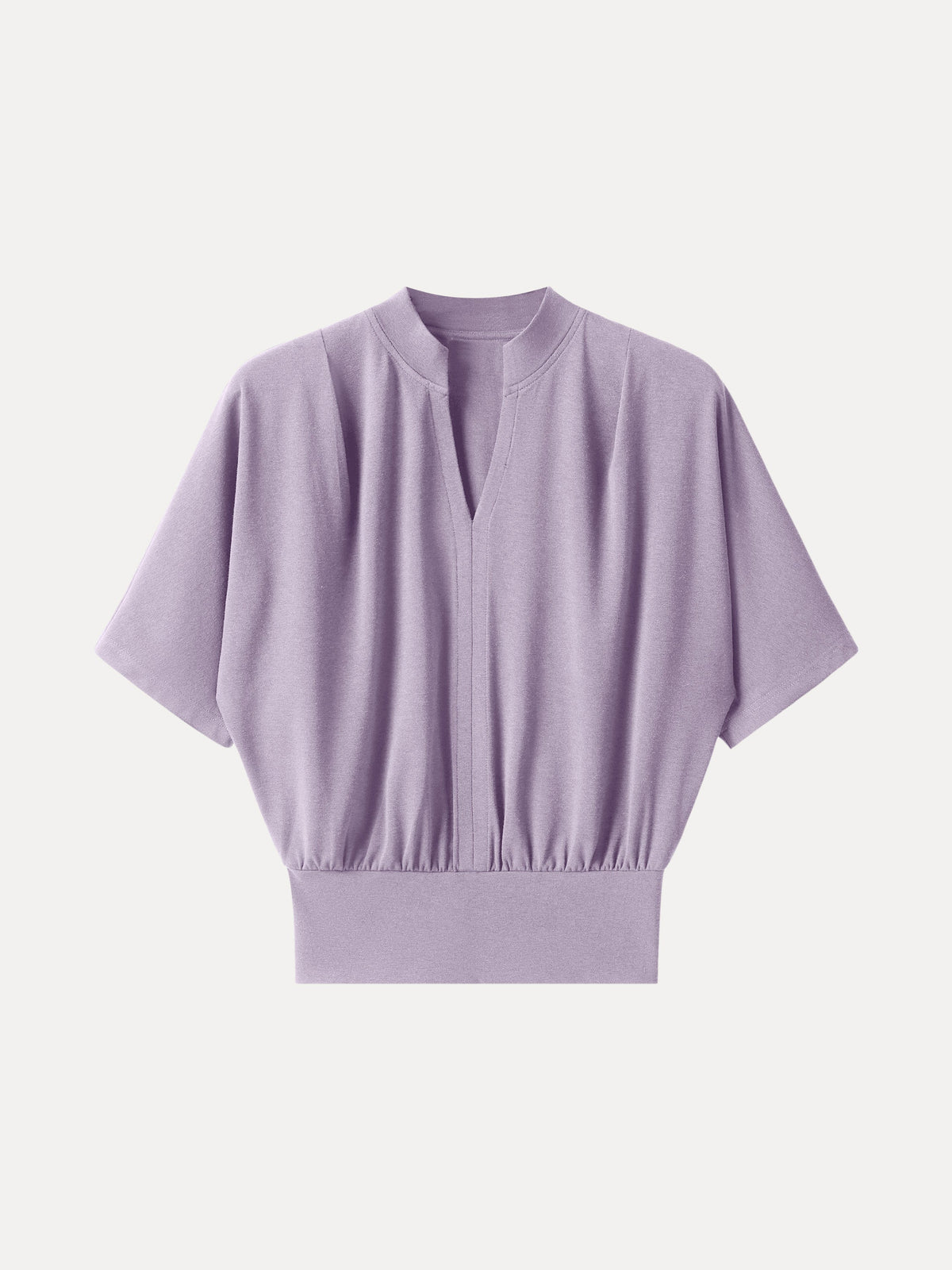 OGLmove Women's Light Cotton Rib Stand Collar V-Neck Top