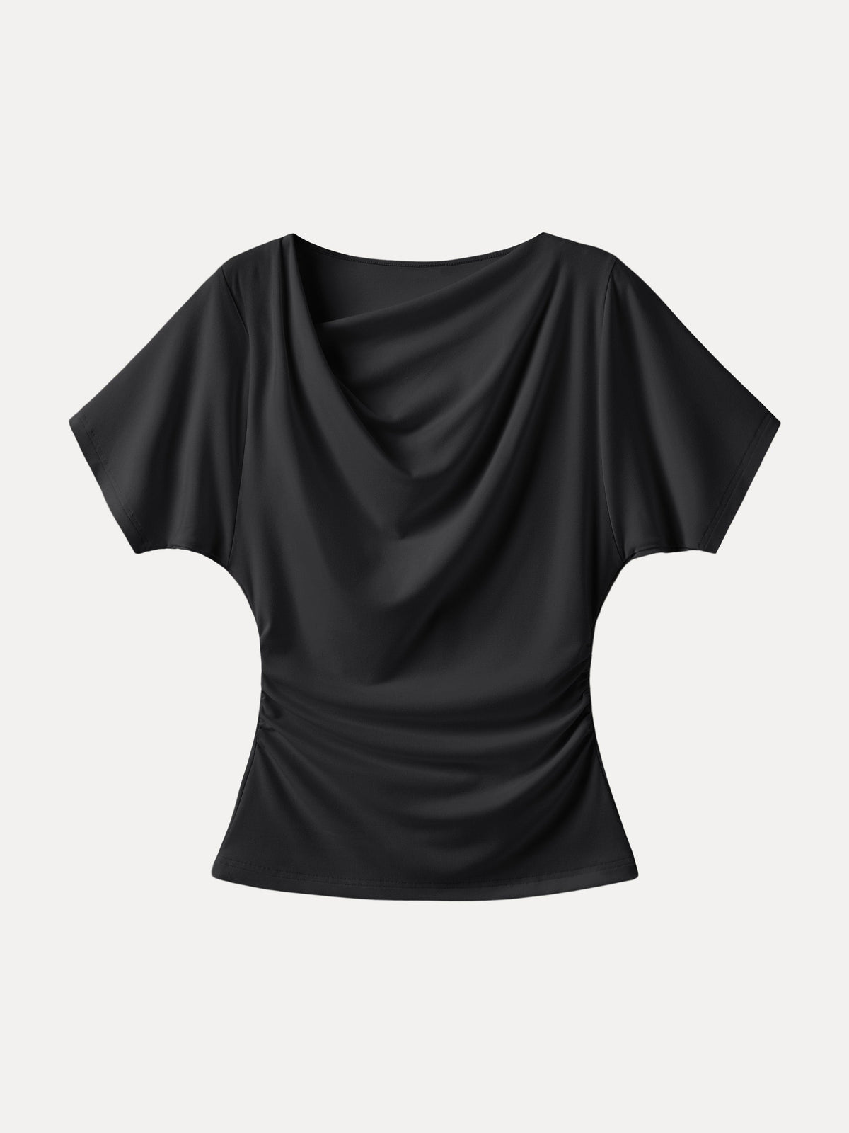 OGLmove Women's Light Cotton Rib Asymmetrical Cowl Neck Ruched Top