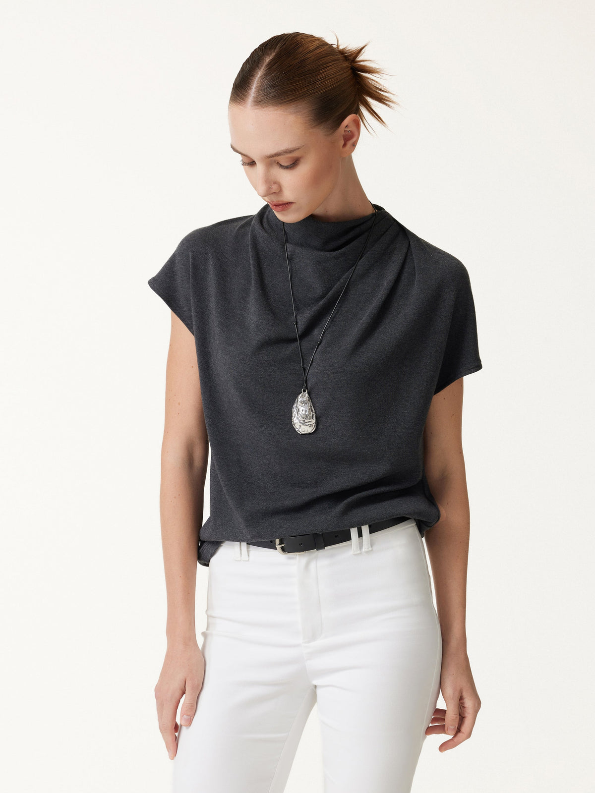 OGLmove Women's Eco-Mousse Draped Mock Neck Top Viscose/Cotton