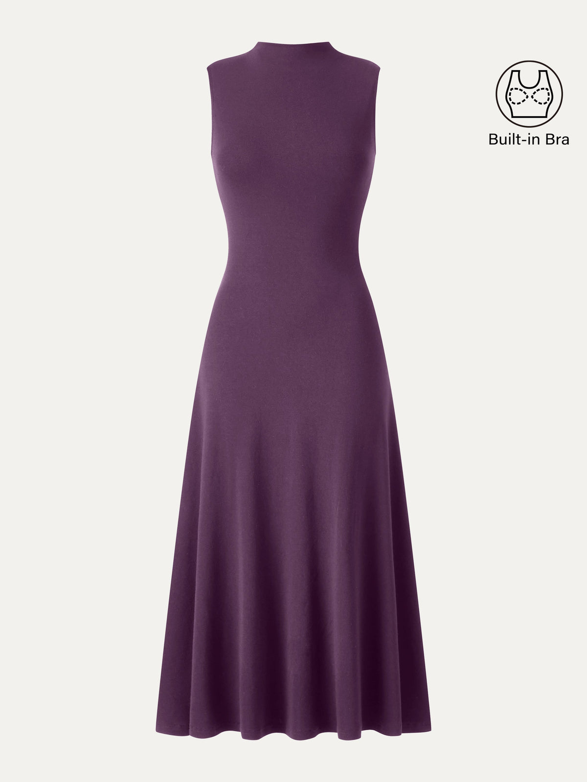 OGLmove Women's Eco-Mousse® Mock Neck Sleeveless A-Line Midi Bra Dress