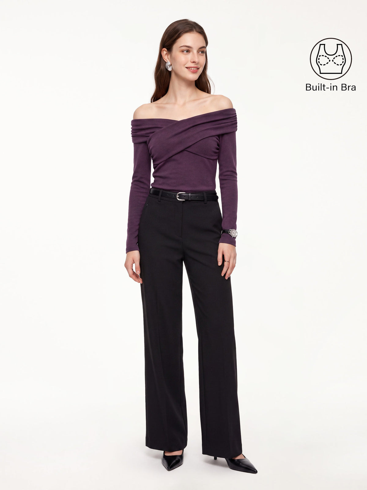 OGLmove Women's Eco-Mousse Surplice Long Sleeve Ruched Bra Top