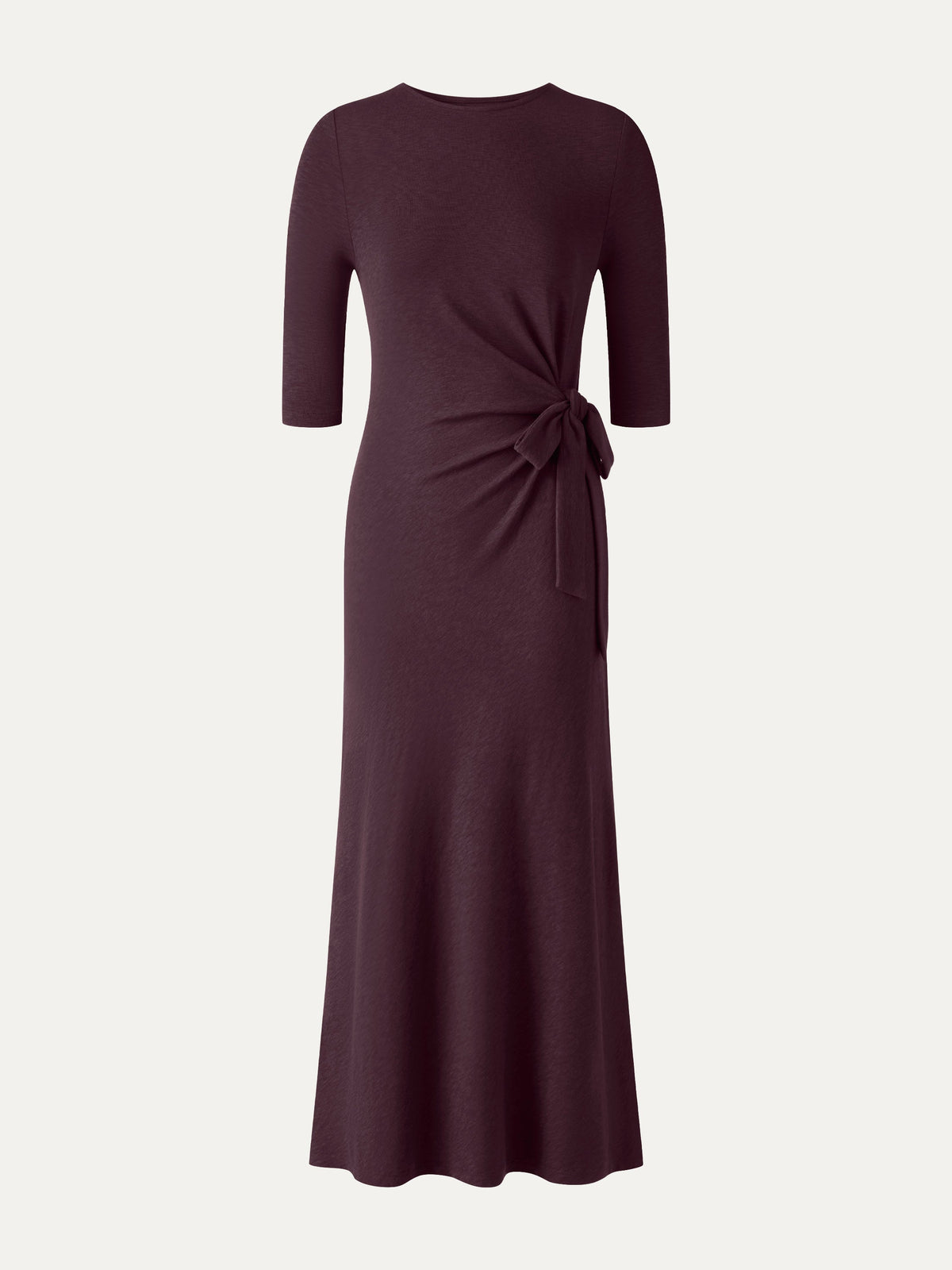 OGLmove Women's Slub Ribbed Round Neck Tie-Waist Midi Dress
