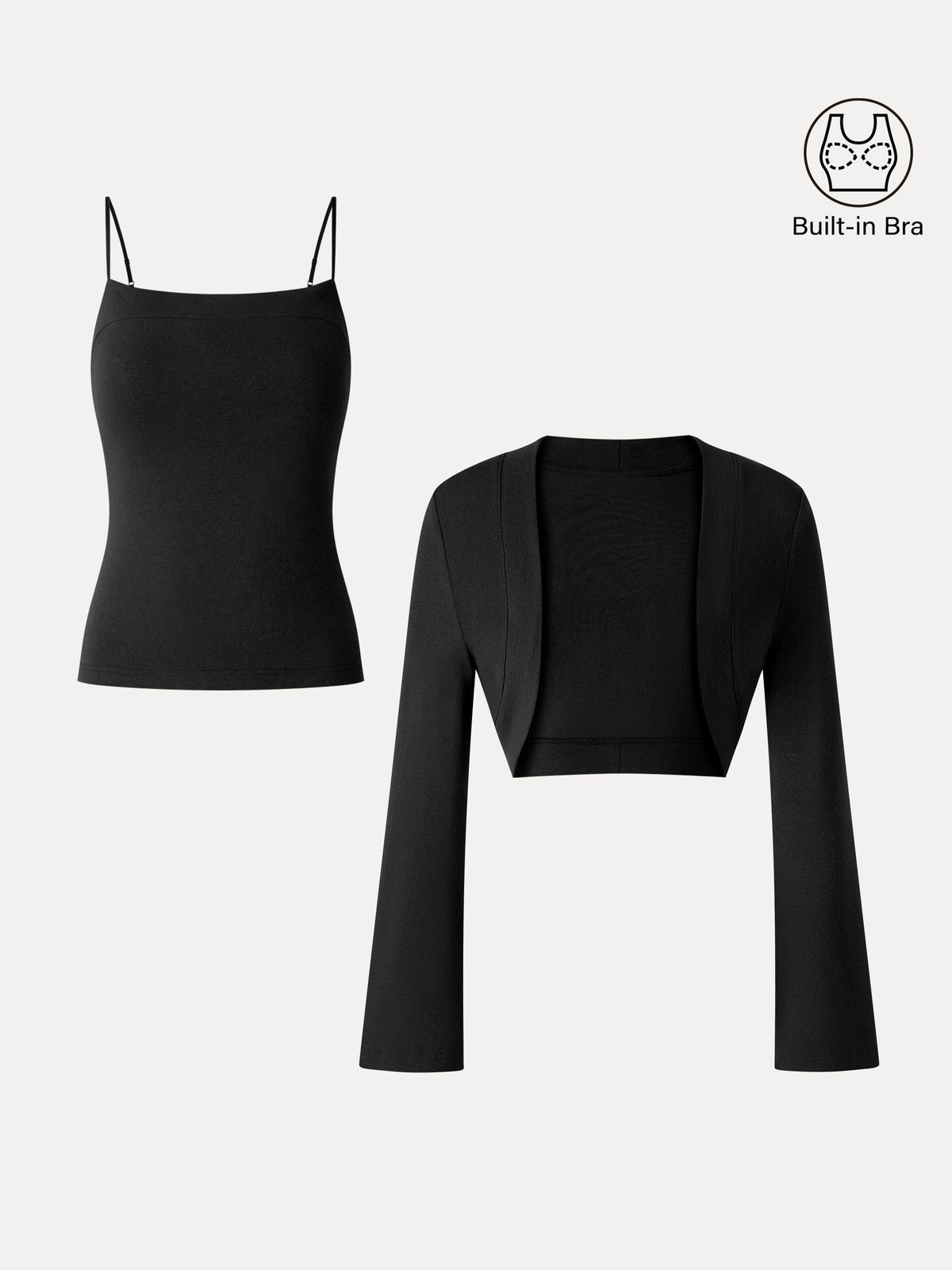 OGLmove Women's Eco-Mousse® Square Neck Spaghetti Strap Bell Sleeve Bra Cami Set