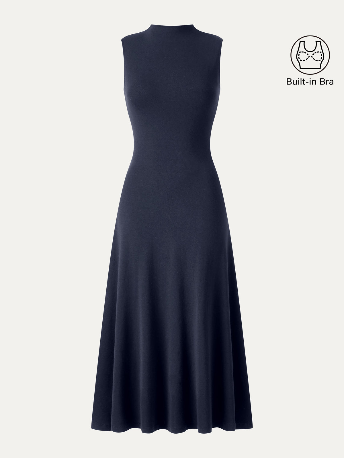 OGLmove Women's Eco-Mousse Mock Neck Sleeveless A-Line Midi Bra Dress
