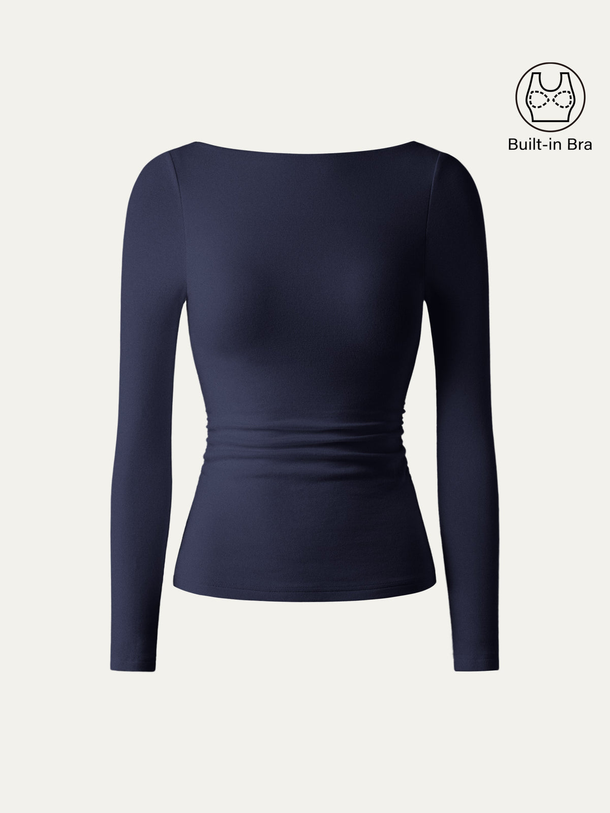 OGLmove Women's Eco-Mousse Boatneck Long Sleeve Open-Back Ruched Bra Top