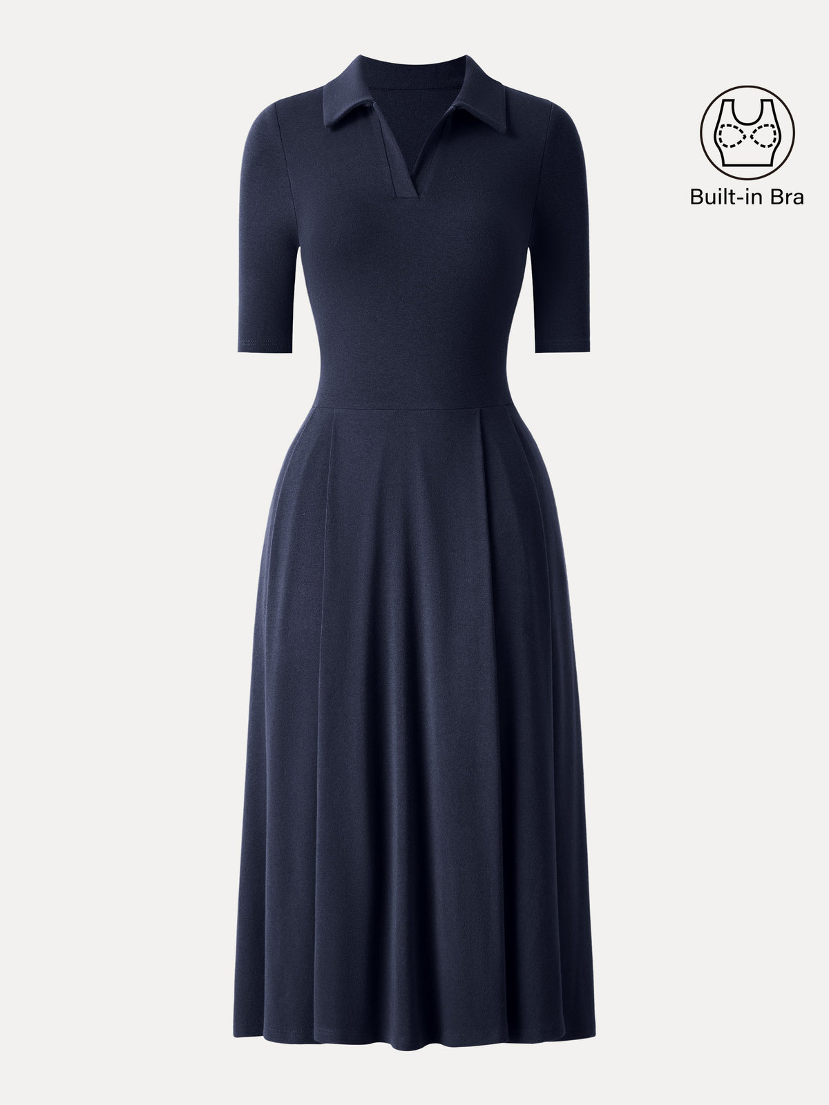 OGLmove Women's Polo Neck Elbow-Sleeve Midi Bra Dress