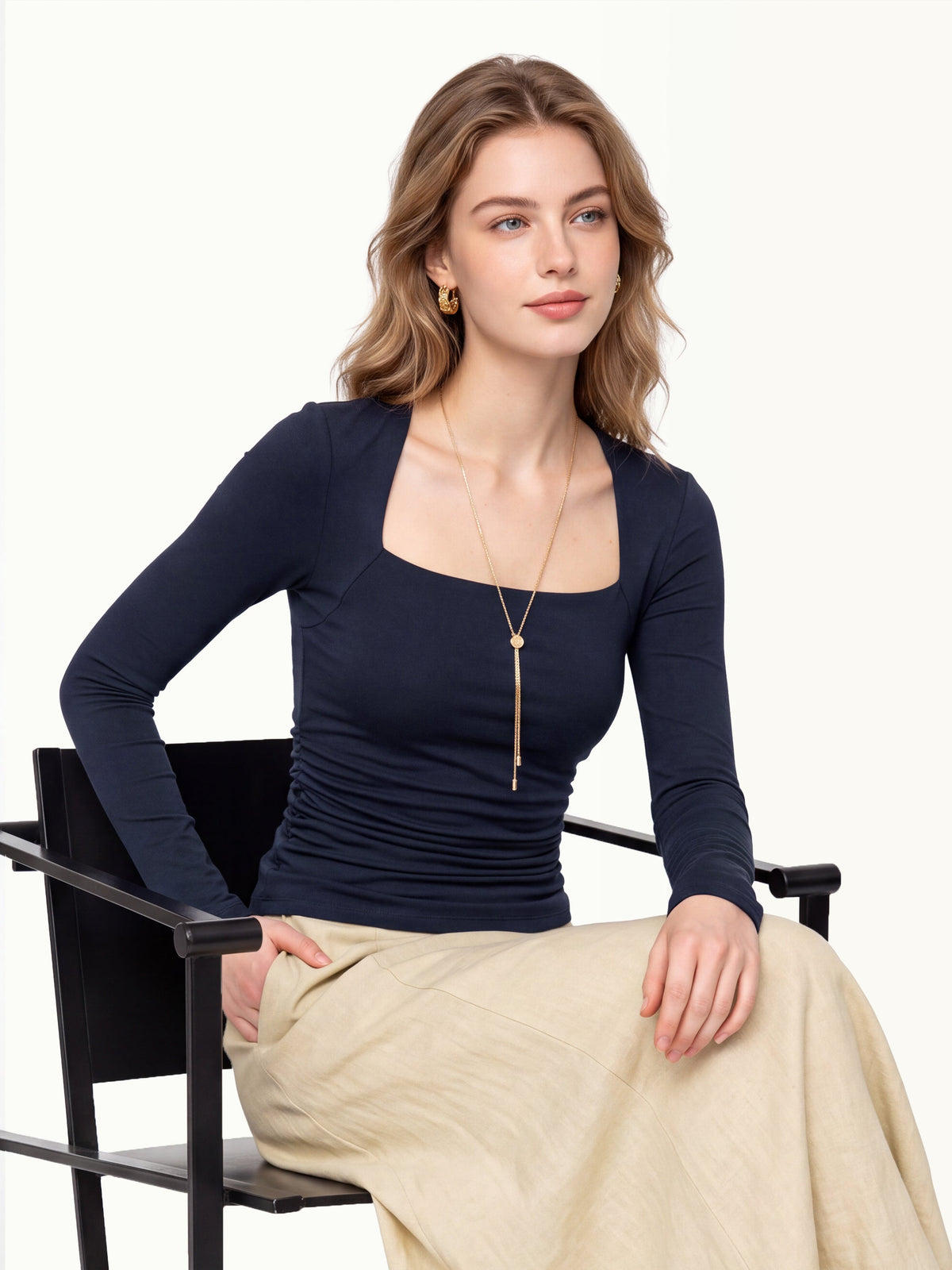 OGLmove Women's Eco-Mousse ProWarm Trapeze Neck Ruched Bra Top