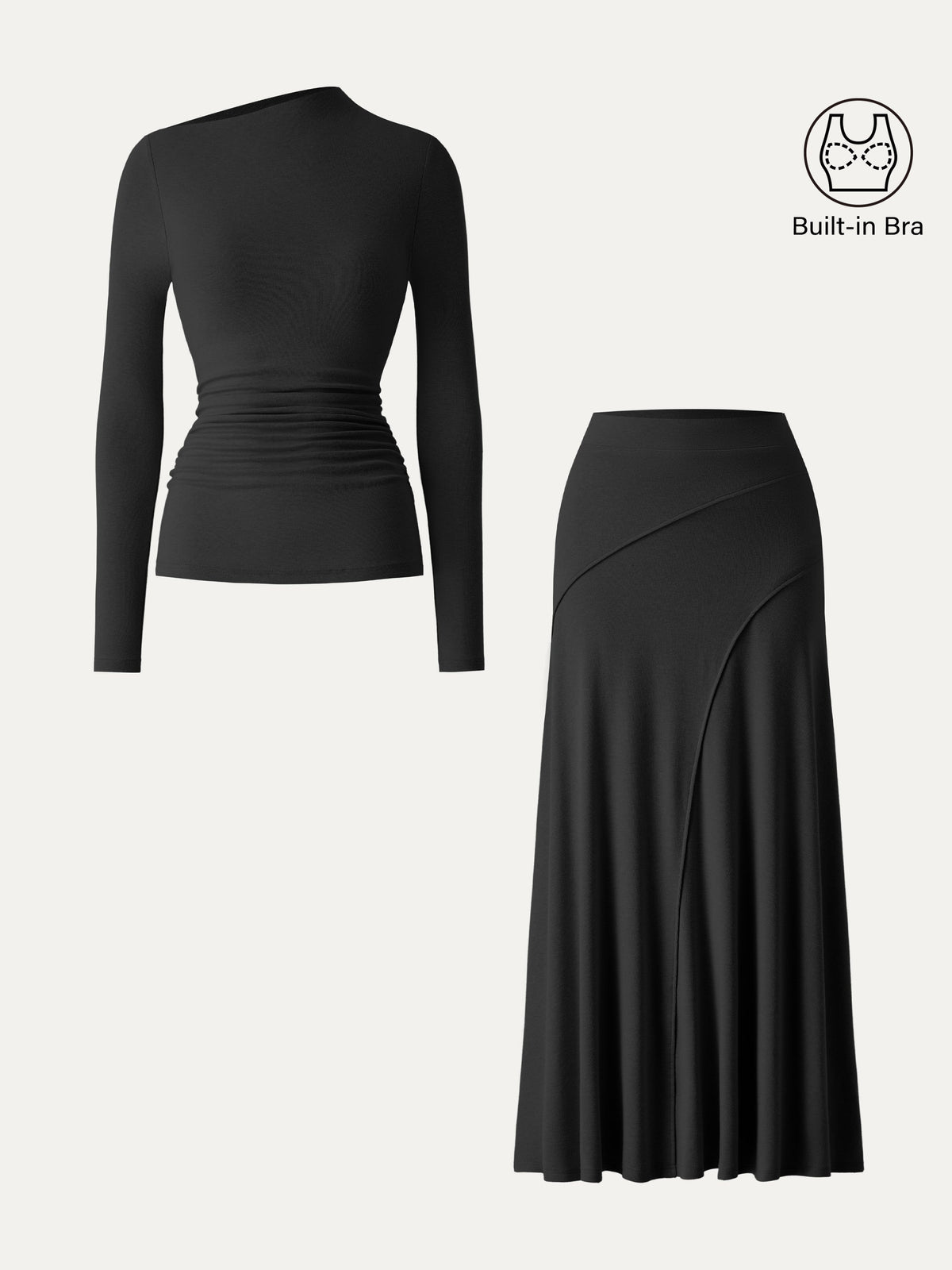 OGLmove Women's Eco-Mousse Asymmetrical Bra Top & Midi Skirt Set