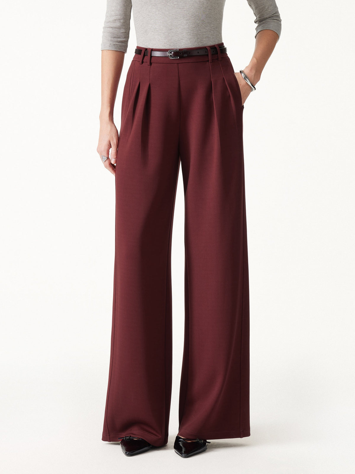 OGLmove Women's Lyocell Spacer Knit High-Rise Wide-Leg Tuck Pants