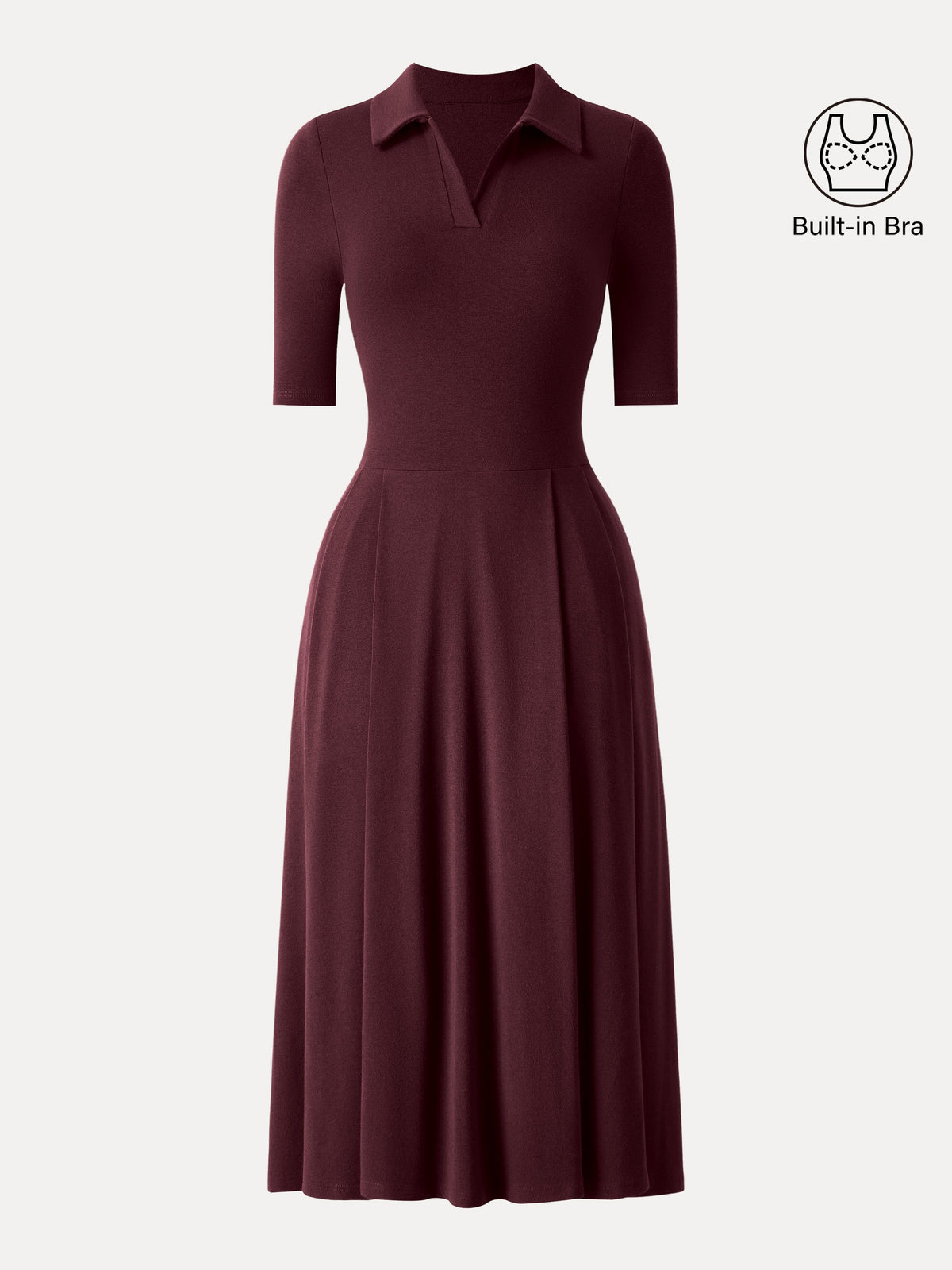 OGLmove Women's Polo Neck Elbow-Sleeve Midi Bra Dress