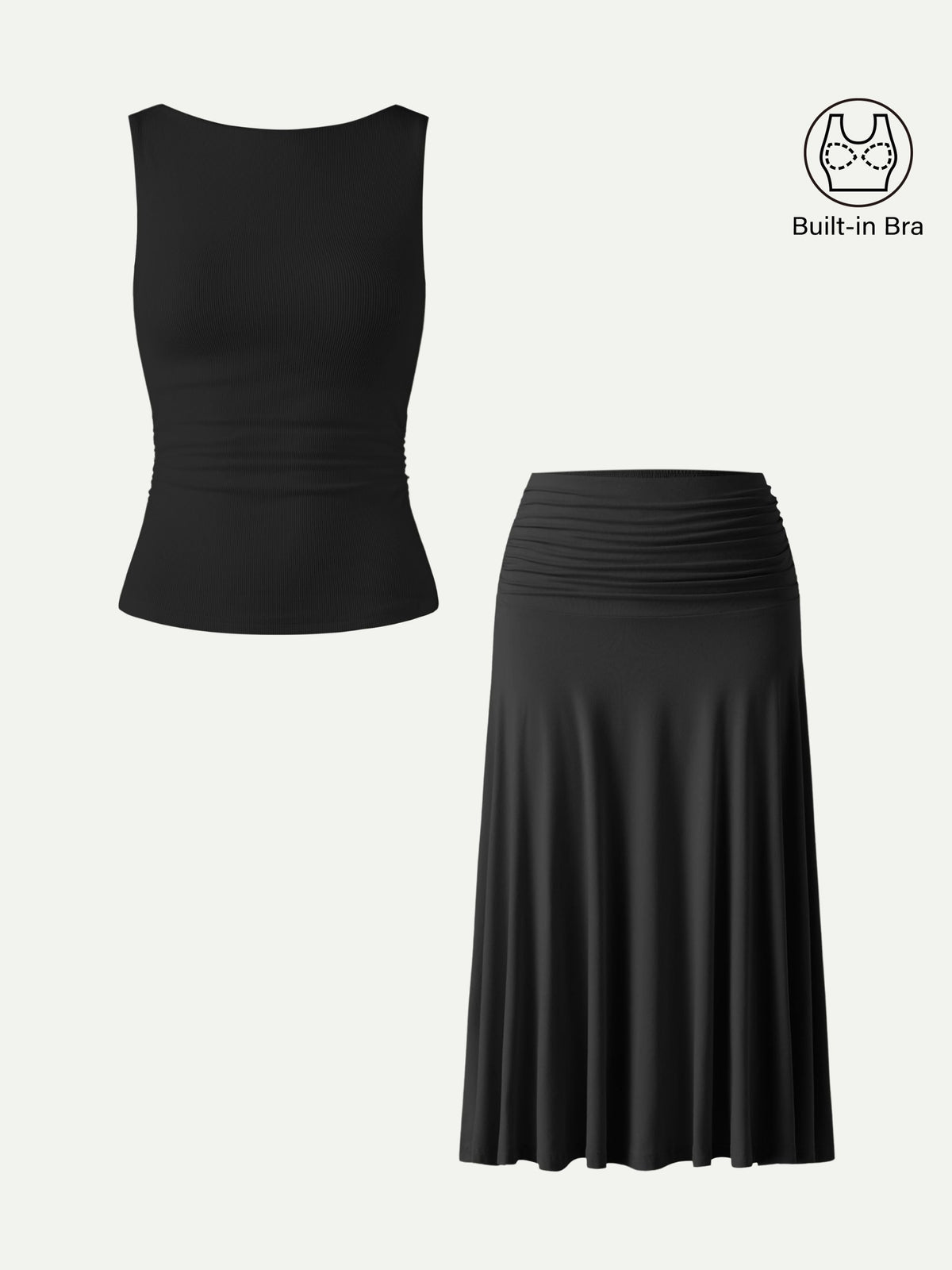 OGLmove Women's 2-Piece Open Back Bra Tank and Midi Skirt Set