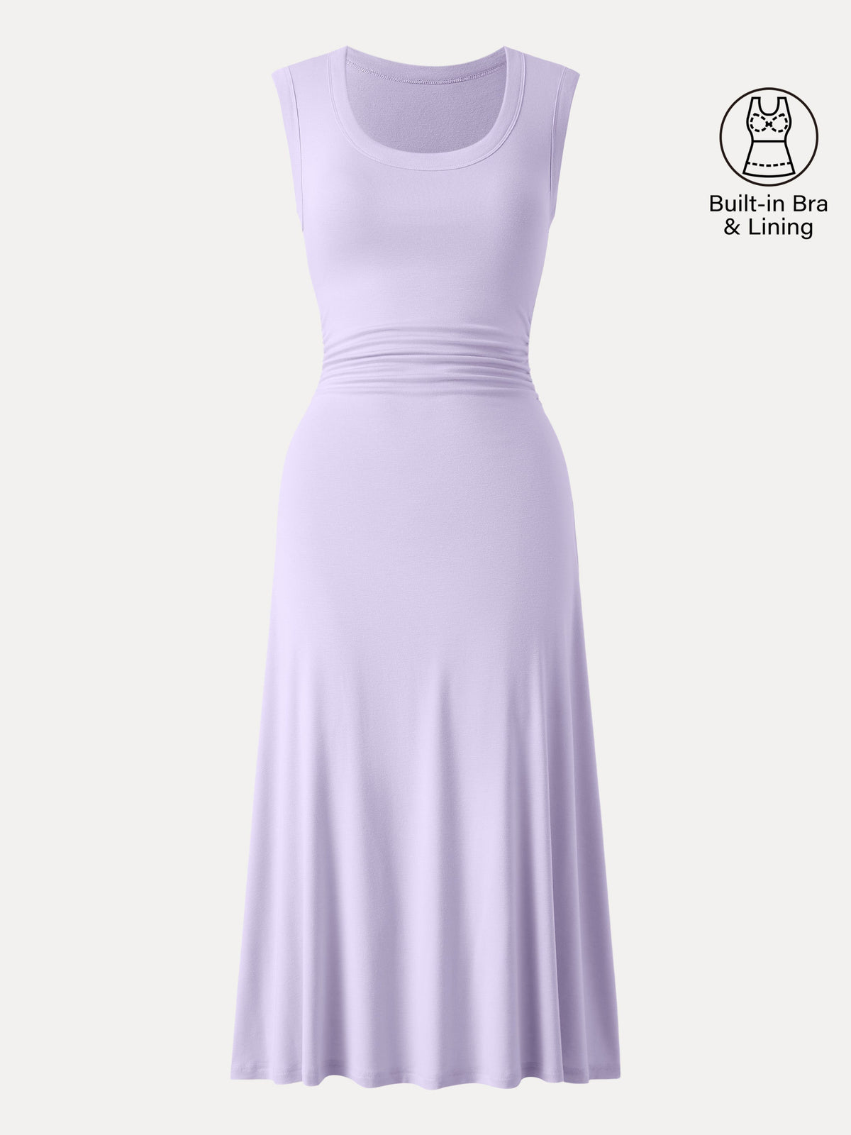 OGLmove Women's Scoop Neck Side Ruched Bra Midi Dress