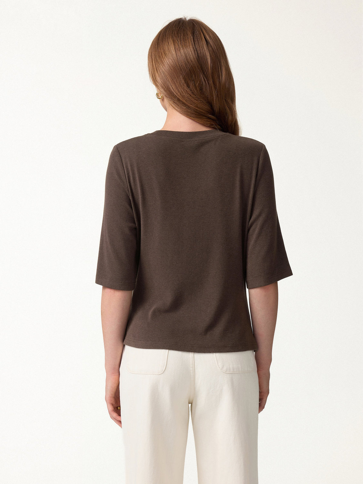 OGLmove Women's Eco-Mousse Round Neck Elbow Sleeve Side-Tuck Top
