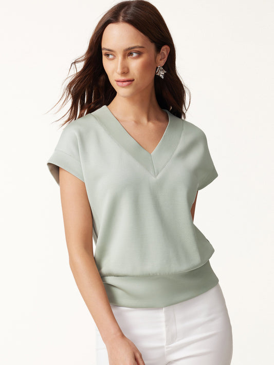 OGLmove Women's Lyocell Spacer Knit V-Neck Banded Hem Top