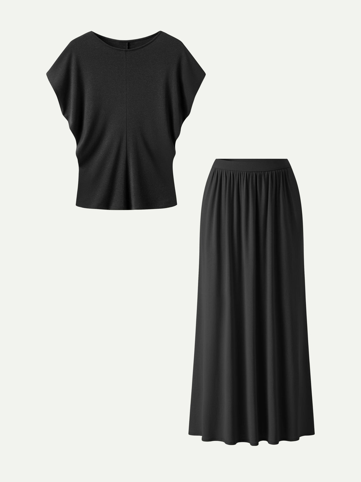 OGLmove Women's Round Neck Top and A-Line Maxi Skirt Set